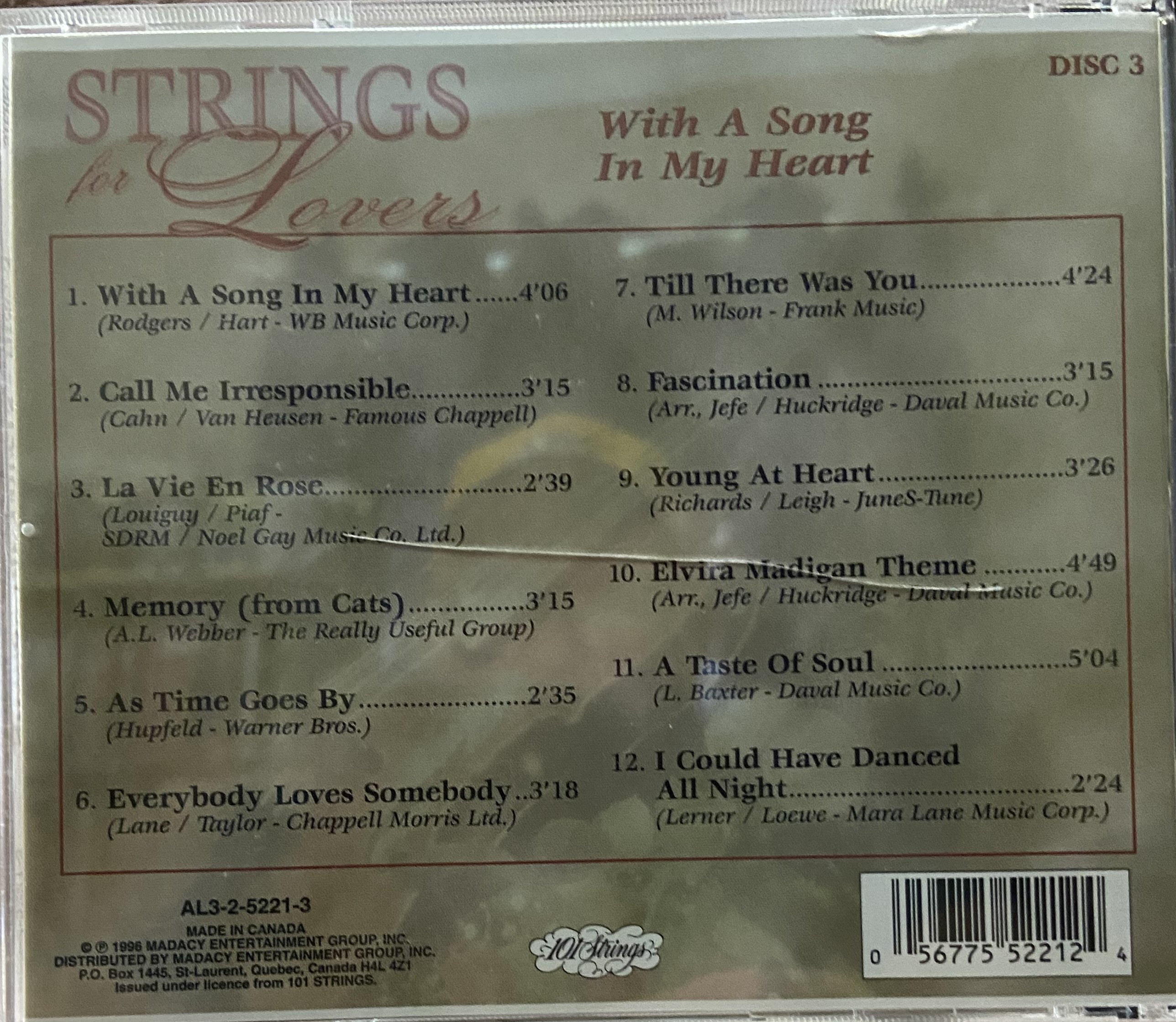 101 Strings Orchestra: Strings For Lovers Disc 3 - With A Song In My Heart