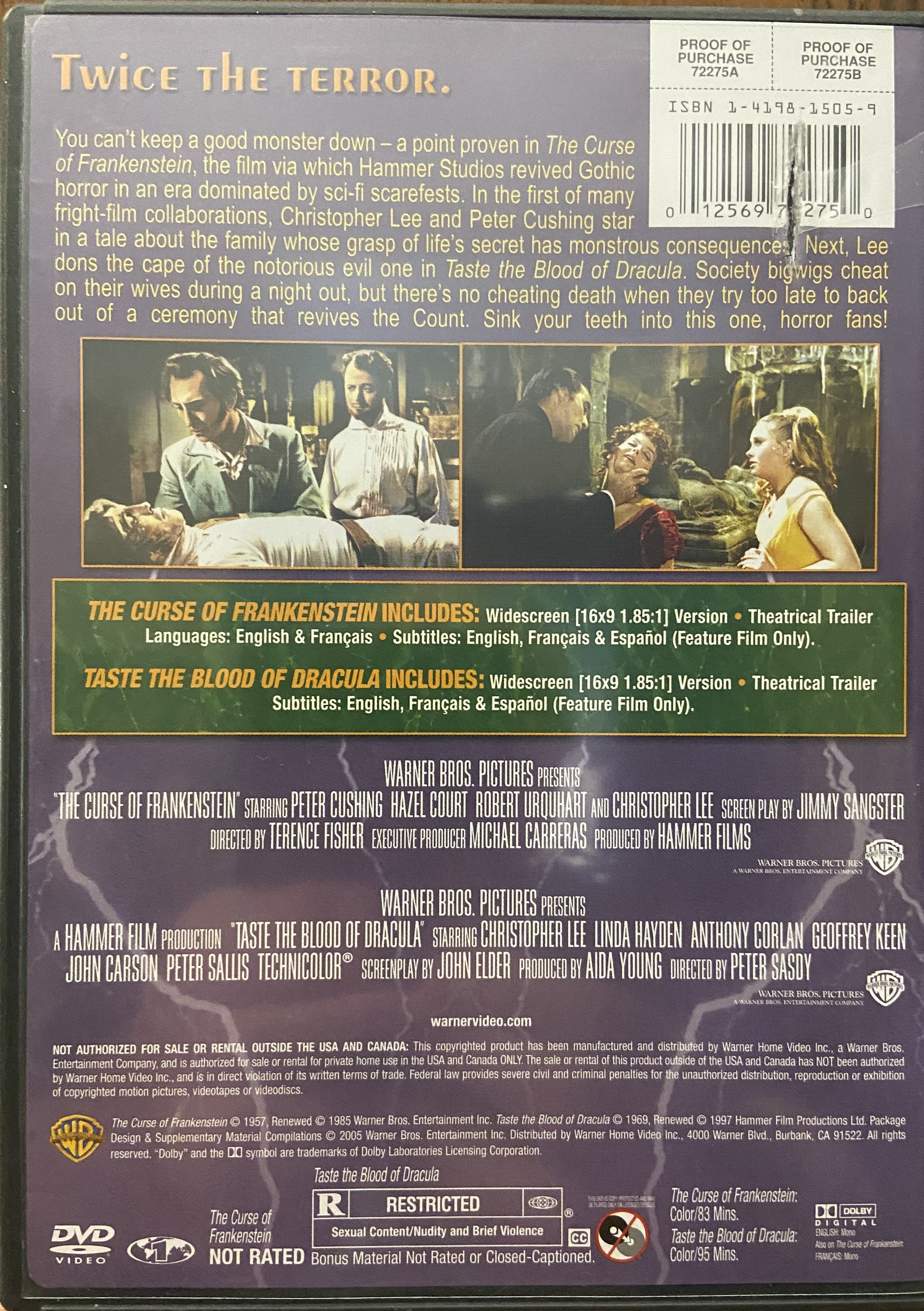 Horror Double Feature: The Curse Of Frankenstein/Taste The Blood Of Dracula