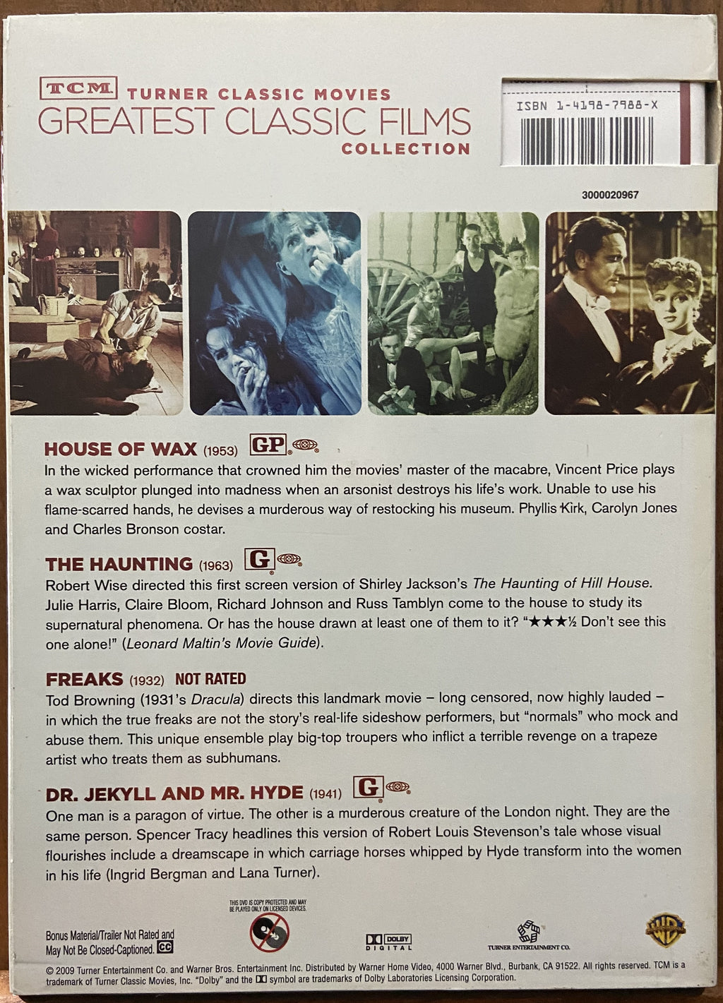 Turner Classic Movies: Horror - Dr. Jekyll And Mr. Hyde, Freaks, The Haunting, House Of Wax W/Slipcover