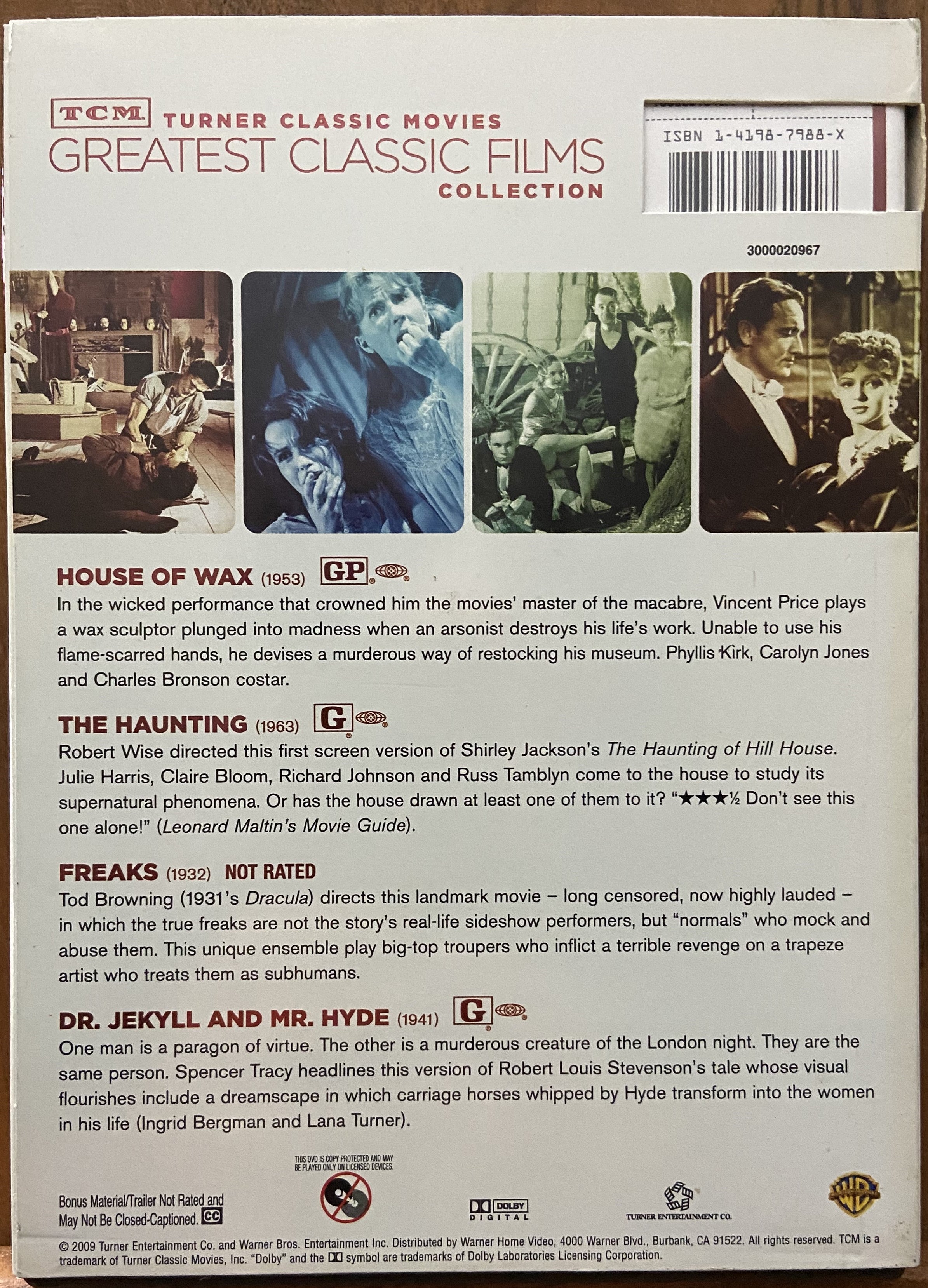 Turner Classic Movies: Horror - Dr. Jekyll And Mr. Hyde, Freaks, The Haunting, House Of Wax W/Slipcover