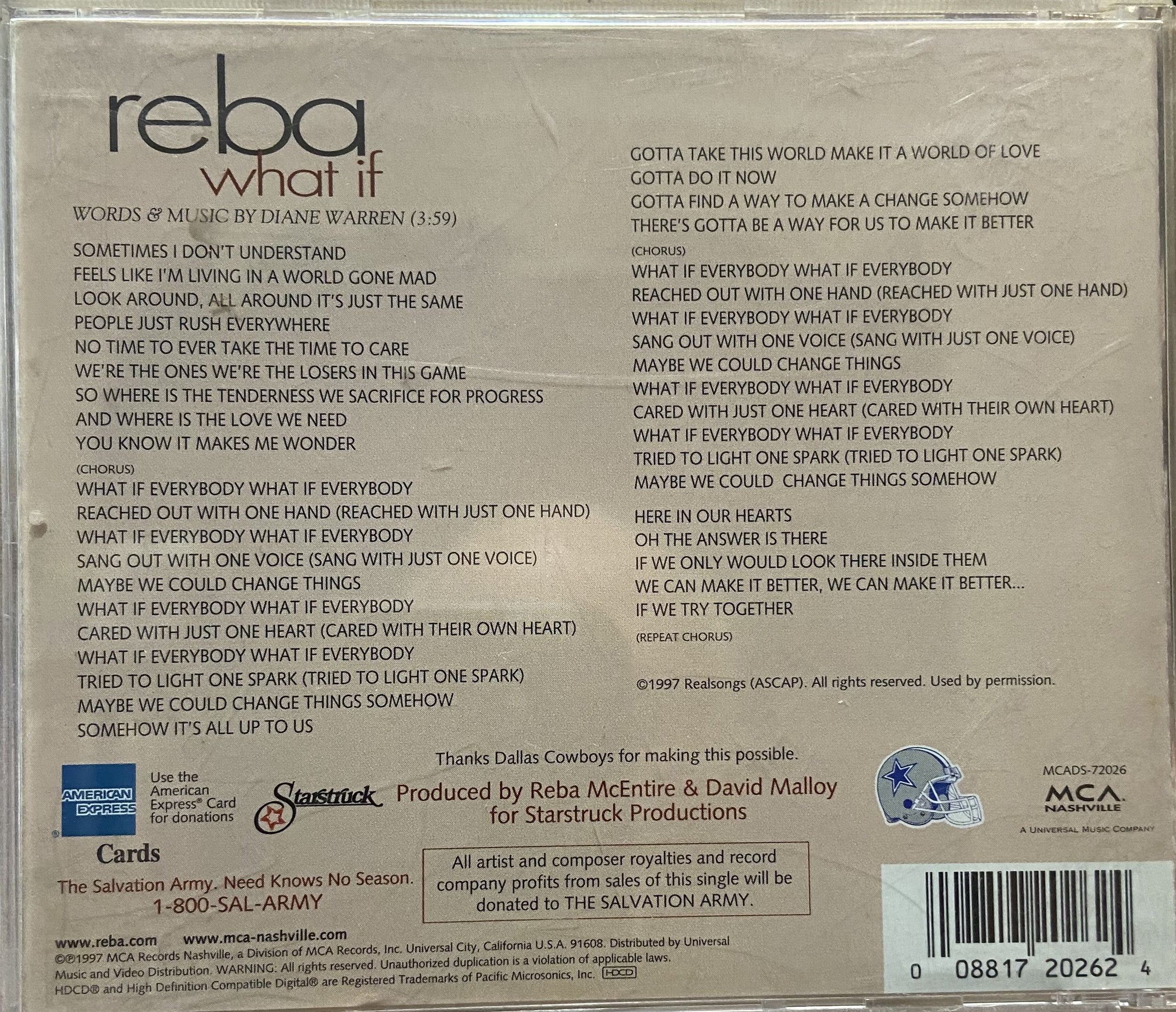 Reba McEntire: What If CD Single - Salvation Army